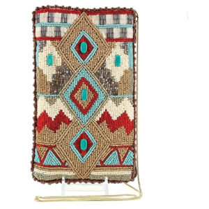 Mary Frances Turquoise Power Cell Phone Crossbody Pouch Bag Cream Red Beaded NEW